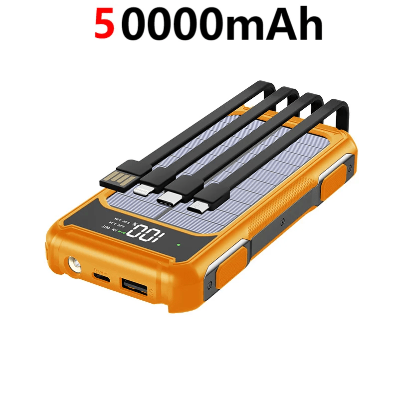 FancyMarket: 50000 - 200000mAh Solar Power Bank — 4 - in - 1 Built - in Cables, Fast Two - Way Charge, Digital Display & LED Emergency Light - GJB PRODUCTS