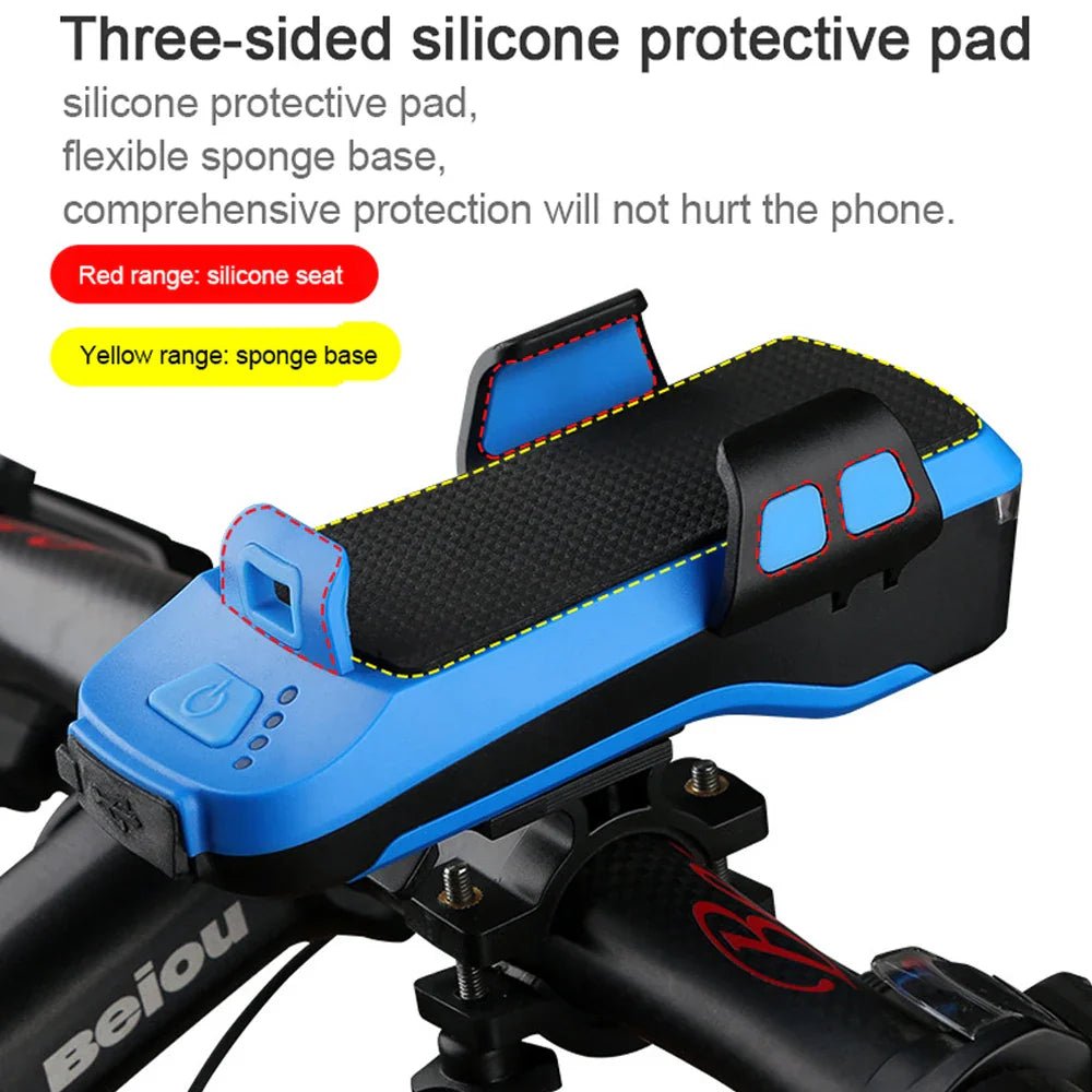 FiVEMi: 5 - in - 1 Multifunction Solar Charging or USB Bicycle Speaker(130DB) Light w/Horn(400Lm) Phone Holder•Power Bank Front Lamp For Bicycle Led Back Light Accessory - GJB PRODUCTS