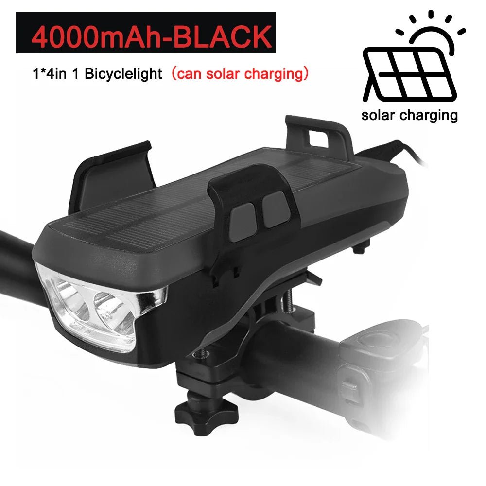 FiVEMi: 5 - in - 1 Multifunction Solar Charging or USB Bicycle Speaker(130DB) Light w/Horn(400Lm) Phone Holder•Power Bank Front Lamp For Bicycle Led Back Light Accessory - GJB PRODUCTS