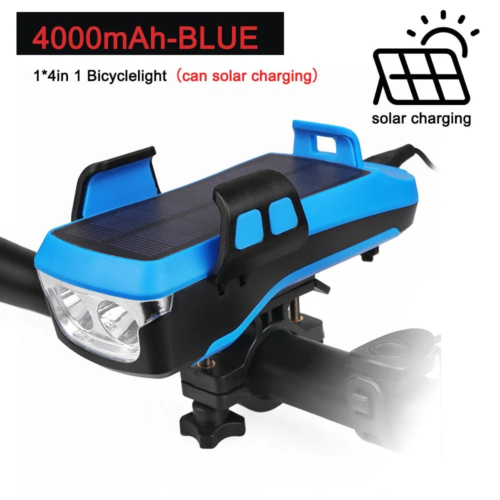 FiVEMi: 5 - in - 1 Multifunction Solar Charging or USB Bicycle Speaker(130DB) Light w/Horn(400Lm) Phone Holder•Power Bank Front Lamp For Bicycle Led Back Light Accessory - GJB PRODUCTS