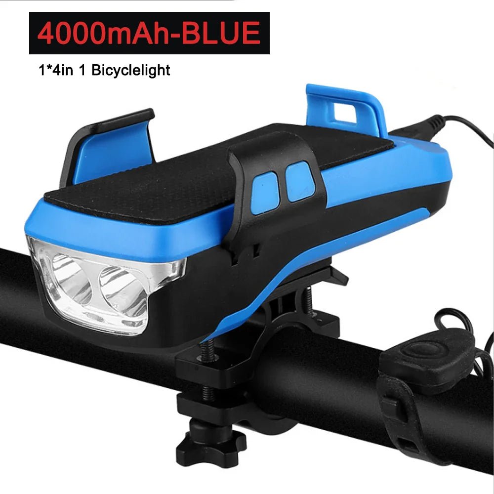 FiVEMi: 5 - in - 1 Multifunction Solar Charging or USB Bicycle Speaker(130DB) Light w/Horn(400Lm) Phone Holder•Power Bank Front Lamp For Bicycle Led Back Light Accessory - GJB PRODUCTS