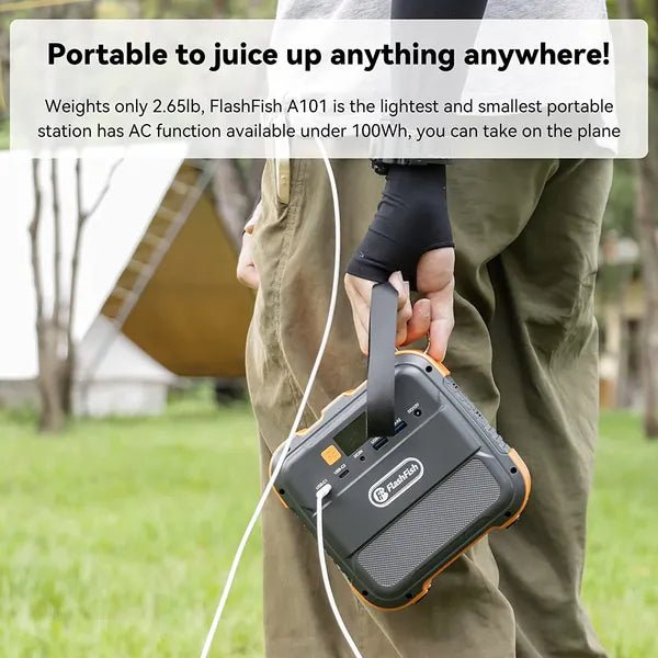 Flashfish: 120W Portable Power Station, 98Wh/26400mAh Solar Generator Backup Power Battery Pack With AC/DC/Type - c/USB/Flashlight, 110V Power Bank - GJB PRODUCTS