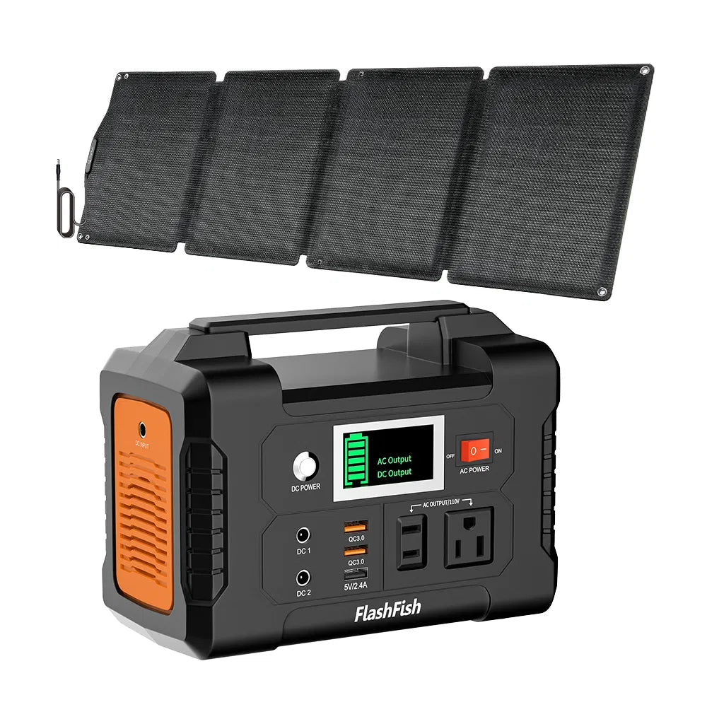 FlashFish: 200W 40800mAh Solar Powered Generator with 60W 18V ETFE Portable/Foldable Solar Panel Charger - GJB PRODUCTS