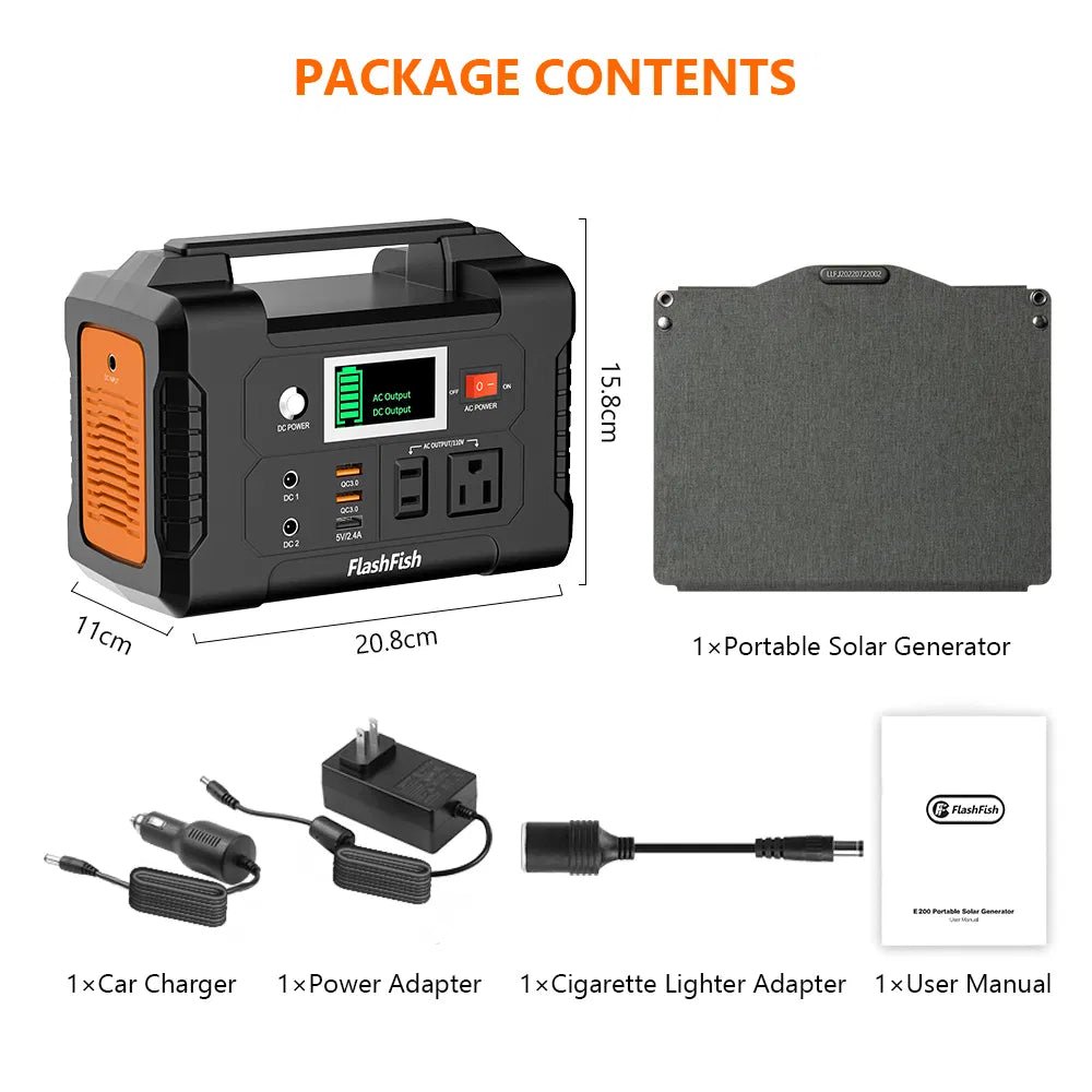 FlashFish: 200W 40800mAh Solar Powered Generator with 60W 18V ETFE Portable/Foldable Solar Panel Charger - GJB PRODUCTS