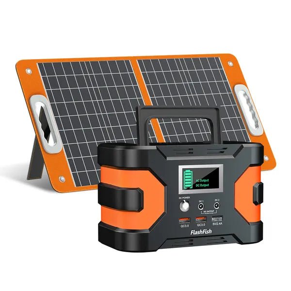 Flashfish: 200W Solar Power Station with 5 Charging options & Foldable(Briefcase Style) Solar Panels - GJB PRODUCTS