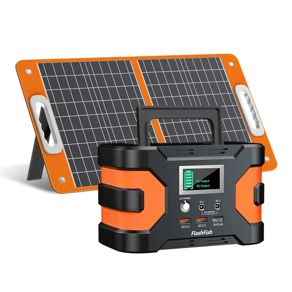 Flashfish: 200W Solar Power Station with 5 Charging options & Foldable(Briefcase Style) Solar Panels - GJB PRODUCTS