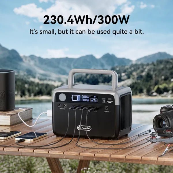 Flashfish 300W Power Station + 60W Solar Panel 230.4Wh LiFePO4 (Peak 600W) Solar Generator AC Outlets Portable Power Station,Power Bank, Battery Backup For Hurricane Emergency/Outdoor Camping - GJB PRODUCTS