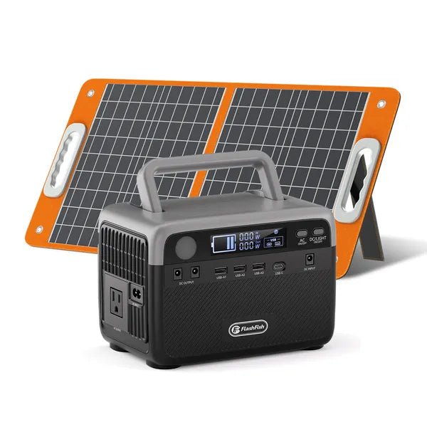 Flashfish 300W Power Station + 60W Solar Panel 230.4Wh LiFePO4 (Peak 600W) Solar Generator AC Outlets Portable Power Station,Power Bank, Battery Backup For Hurricane Emergency/Outdoor Camping - GJB PRODUCTS