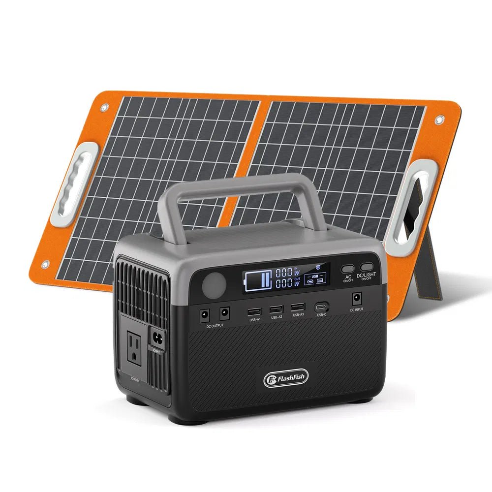 Flashfish 300W Power Station + 60W Solar Panel 230.4Wh LiFePO4 (Peak 600W) Solar Generator AC Outlets Portable Power Station,Power Bank, Battery Backup For Hurricane Emergency/Outdoor Camping - GJB PRODUCTS