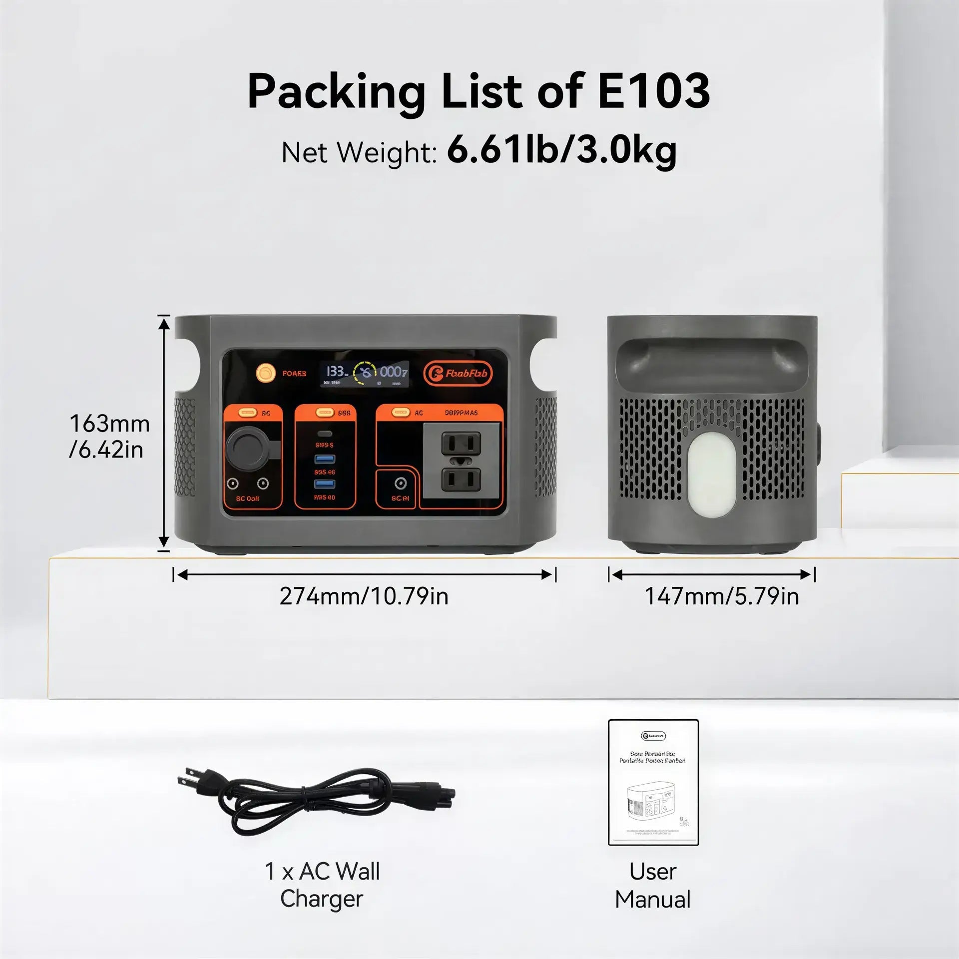 FLASHFISH E103: Portable 100W AC Charging Input/179.2Wh - 300W Fast Charging Solar - Powered Generator/Power Station & 2W LED Flashlight with 7 Outputs for Indoor and Outdoor use. - GJB PRODUCTS