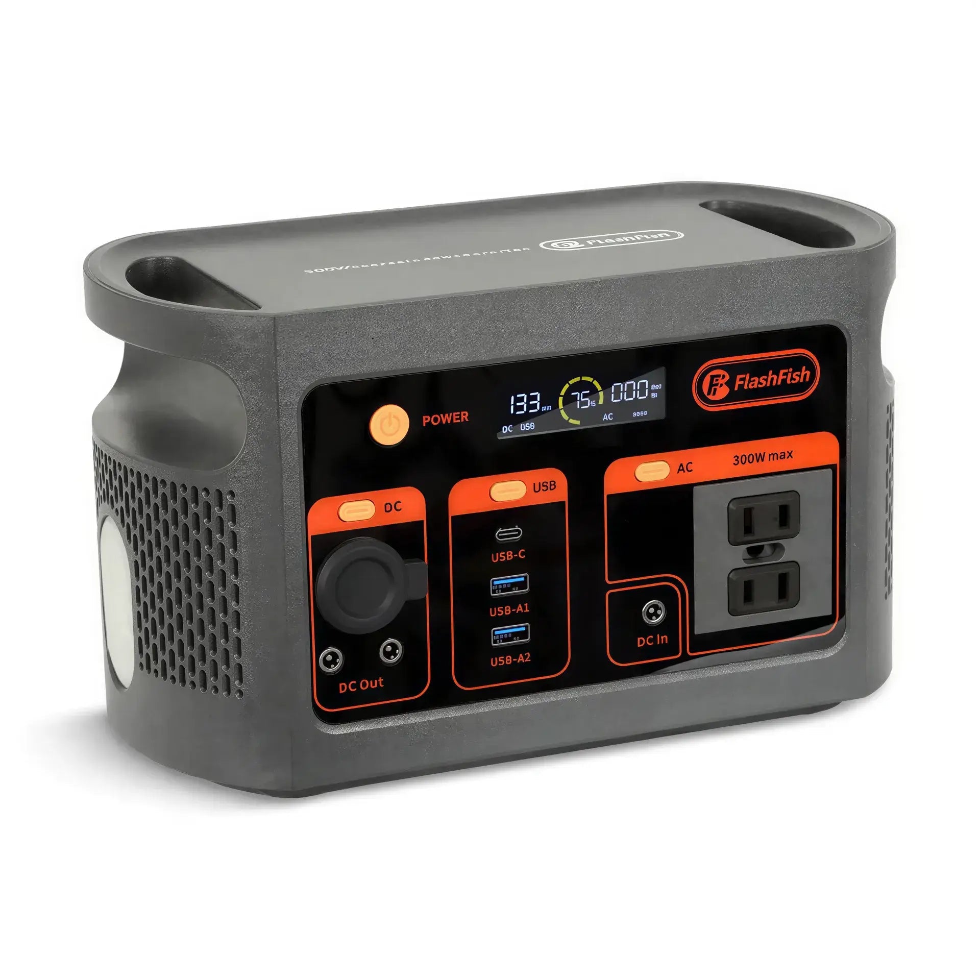 FLASHFISH E103: Portable 100W AC Charging Input/179.2Wh - 300W Fast Charging Solar - Powered Generator/Power Station & 2W LED Flashlight with 7 Outputs for Indoor and Outdoor use. - GJB PRODUCTS