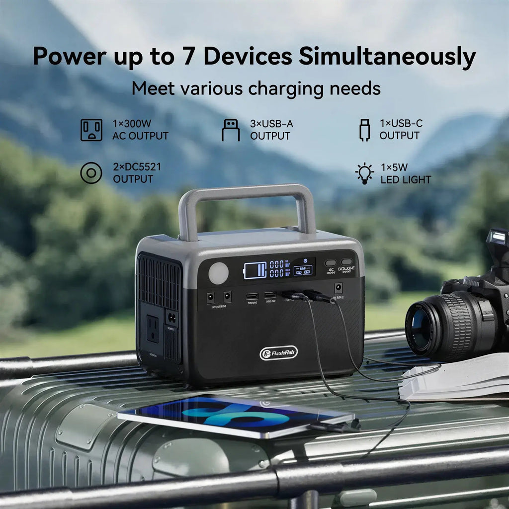 FLASHFISH: Portable Fast Charging Solar Generator/Power Bank with 7 Outputs 230.4Wh (Peak 600W) - GJB PRODUCTS
