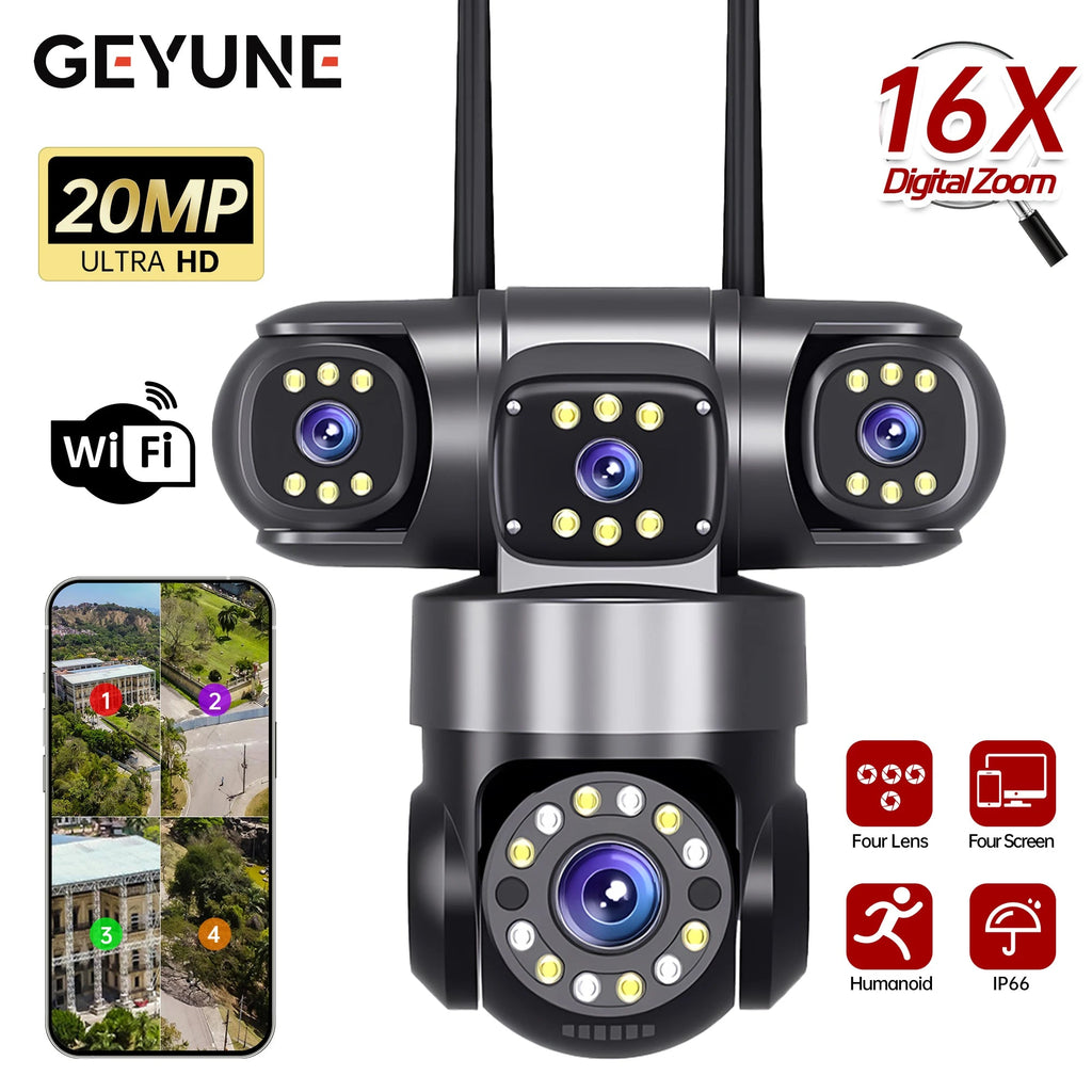GEYUNE: 20MP WiFi Security Camera 4 Lens 16X Zoom 360° Rotation Auto Tracking - GJB PRODUCTS
