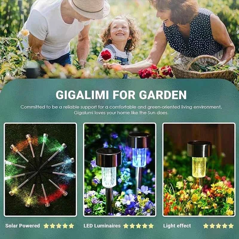 GIGALIMI: 10 - Pack Solar Powered Stainless Steel LED Tube Lamps - GJB PRODUCTS