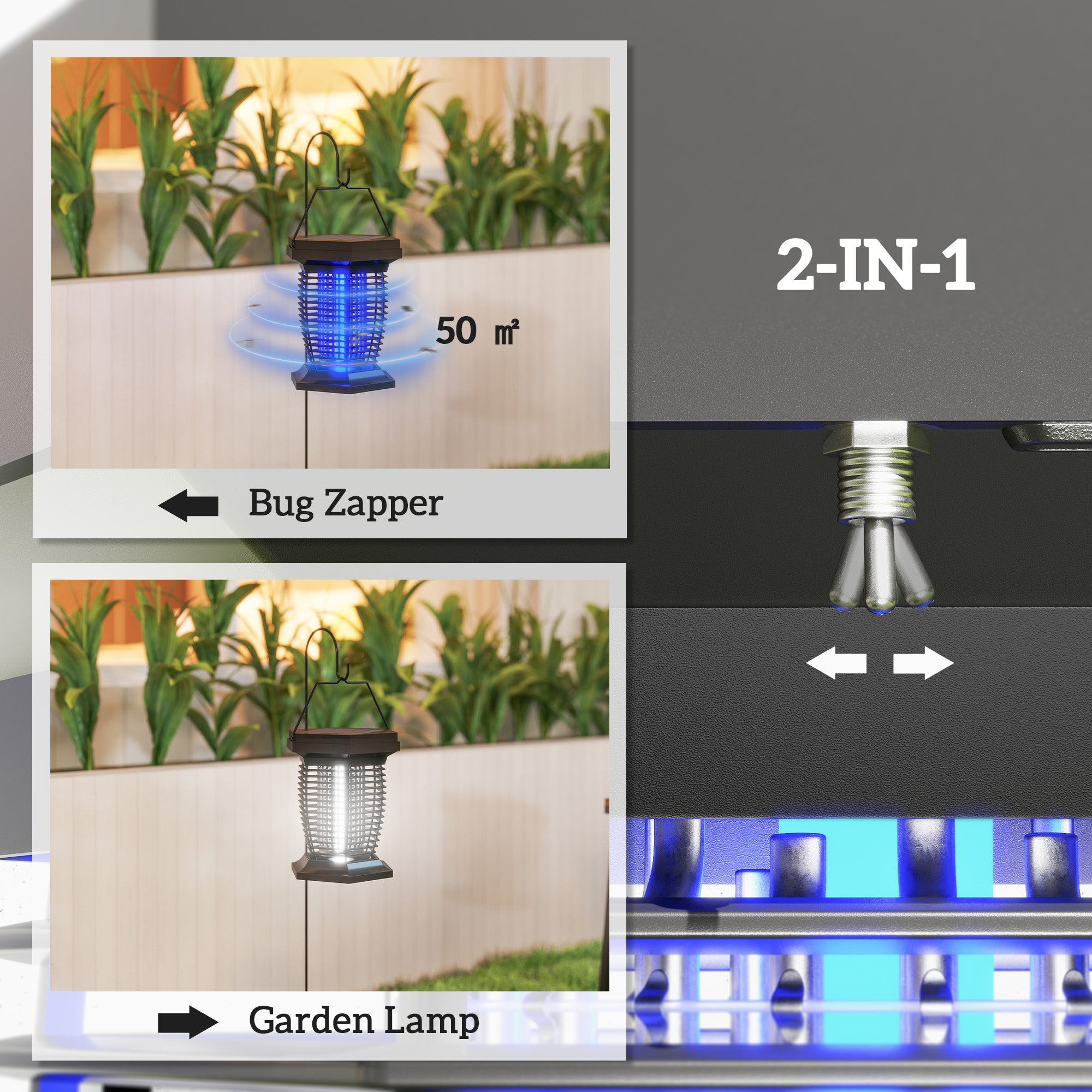 GJB Products: 2 - in - 1•6.4W Solar Powered(10Lm) or Electric Hanging Fly Zapper With UV & White LED Light - GJB PRODUCTS
