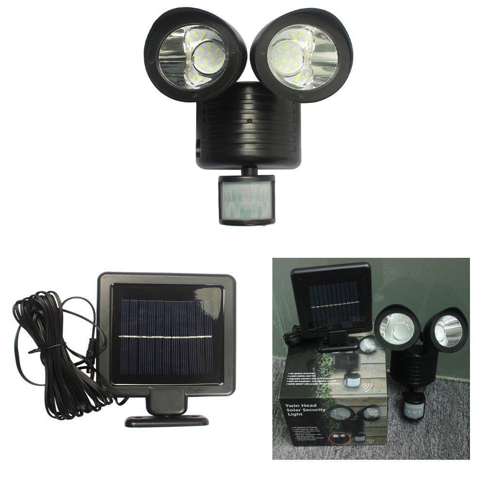 GJB Products: 3W Solar Powered(5 - 20Lm) Double - Head 22 - LED Flood Light with Motion Detection - GJB PRODUCTS