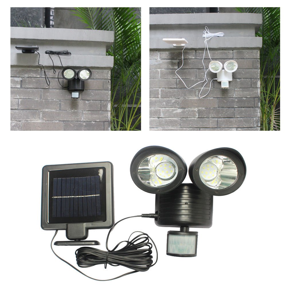 GJB Products: 3W Solar Powered(5 - 20Lm) Double - Head 22 - LED Flood Light with Motion Detection - GJB PRODUCTS