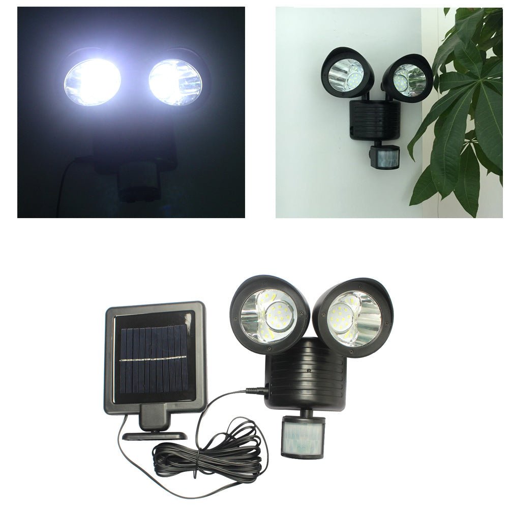 GJB Products: 3W Solar Powered(5 - 20Lm) Double - Head 22 - LED Flood Light with Motion Detection - GJB PRODUCTS