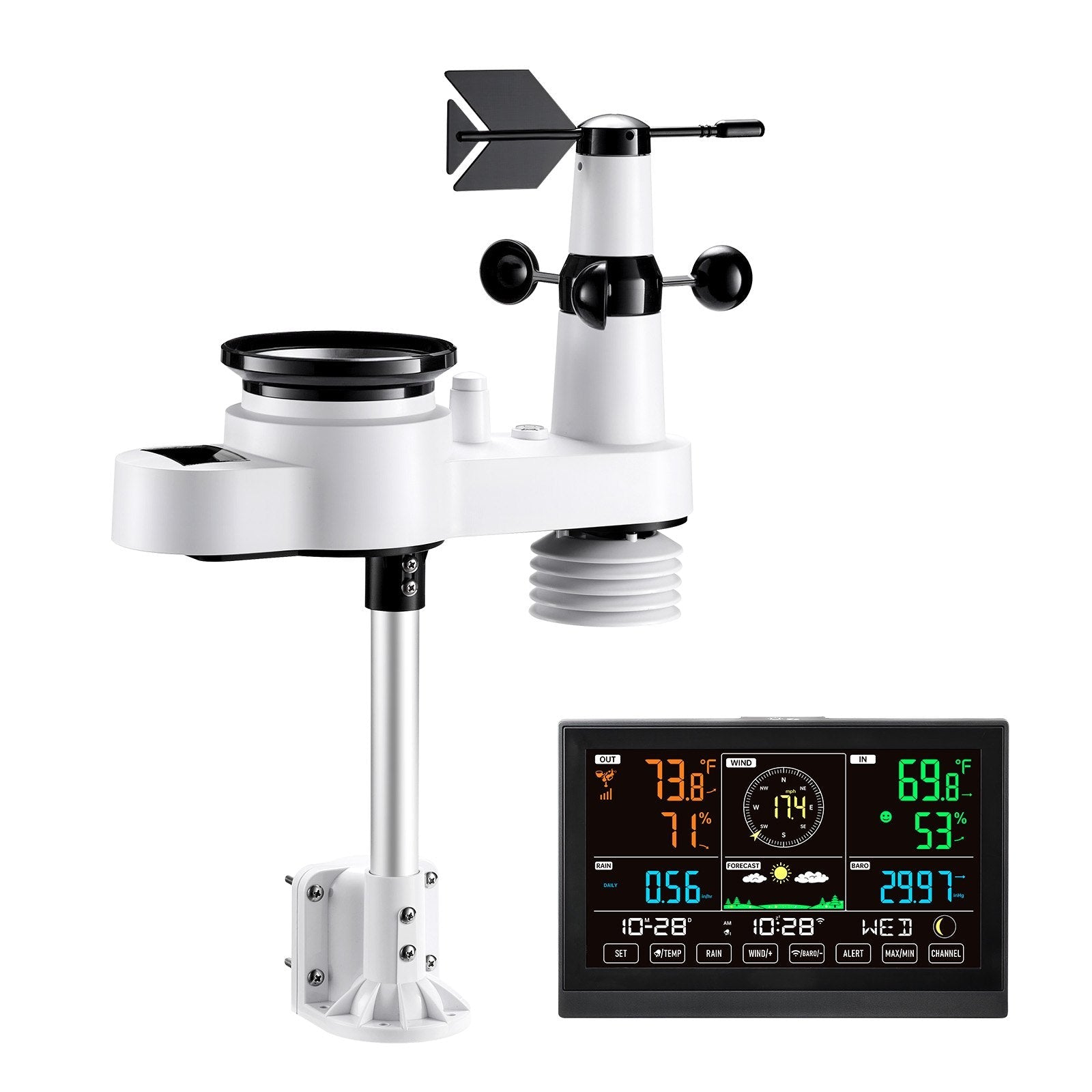 GJB Products: 5 - in - 1 Wireless Solar Weather Station with 7.5 - Inch VA Display - GJB PRODUCTS