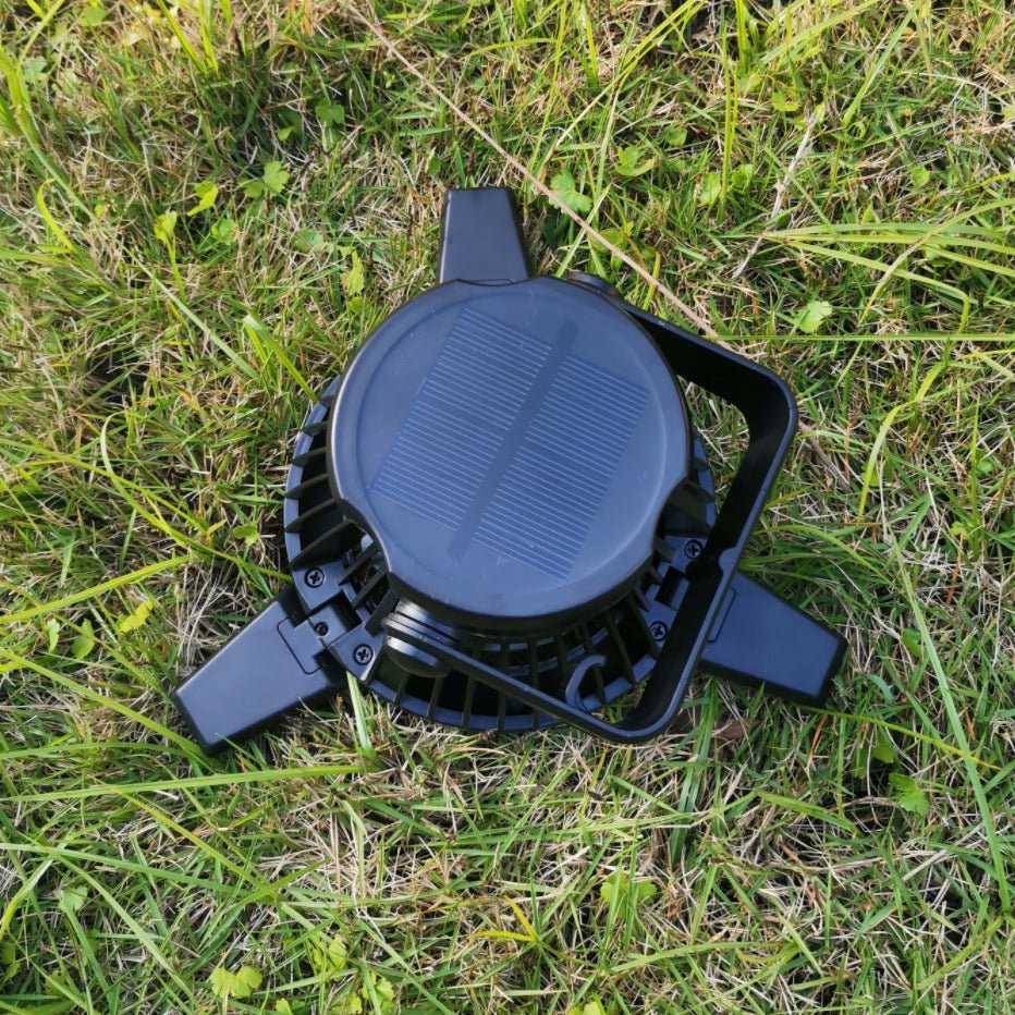 GJB Products: 5V/4W Solar Powered Hanging LED Light W/Foldable Fan with USB Output - GJB PRODUCTS