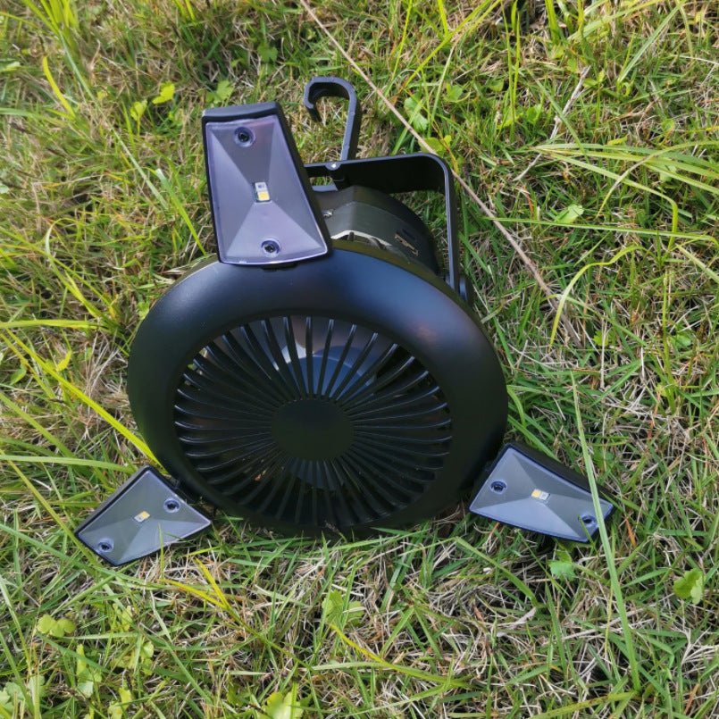 GJB Products: 5V/4W Solar Powered Hanging LED Light W/Foldable Fan with USB Output - GJB PRODUCTS