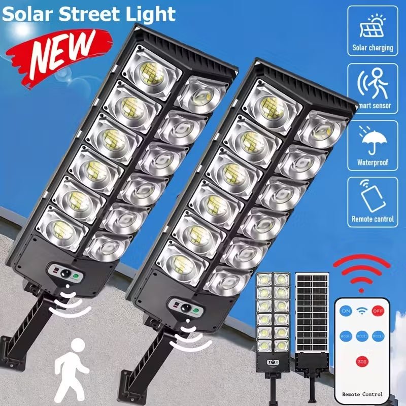 GJB Products: 7x3x20” 800W Commercial Solar Street Light(504 - LED’s)with 3 Mode,Motion Sensor and Remote - GJB PRODUCTS