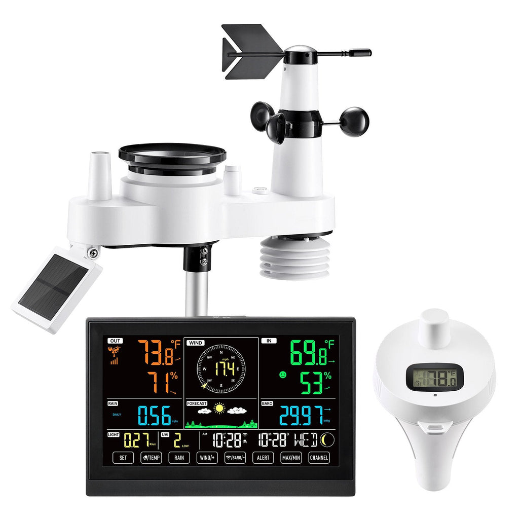 GJB Products: 8 - in - 1 Solar Powered Weather Forecast Station with Monitor and Sensor - GJB PRODUCTS