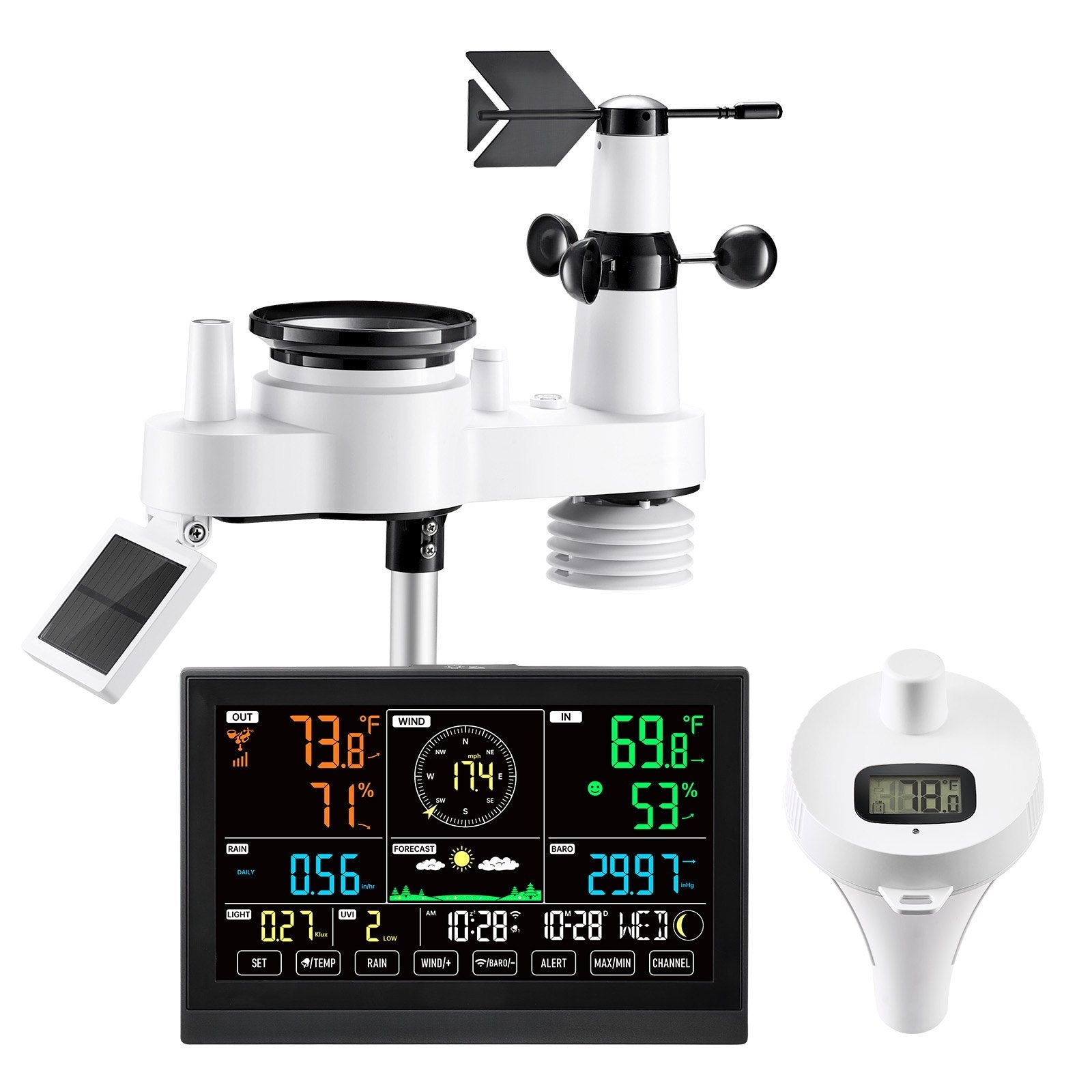 GJB Products: 8 - in - 1 Solar Powered Weather Forecast Station with Monitor and Sensor - GJB PRODUCTS