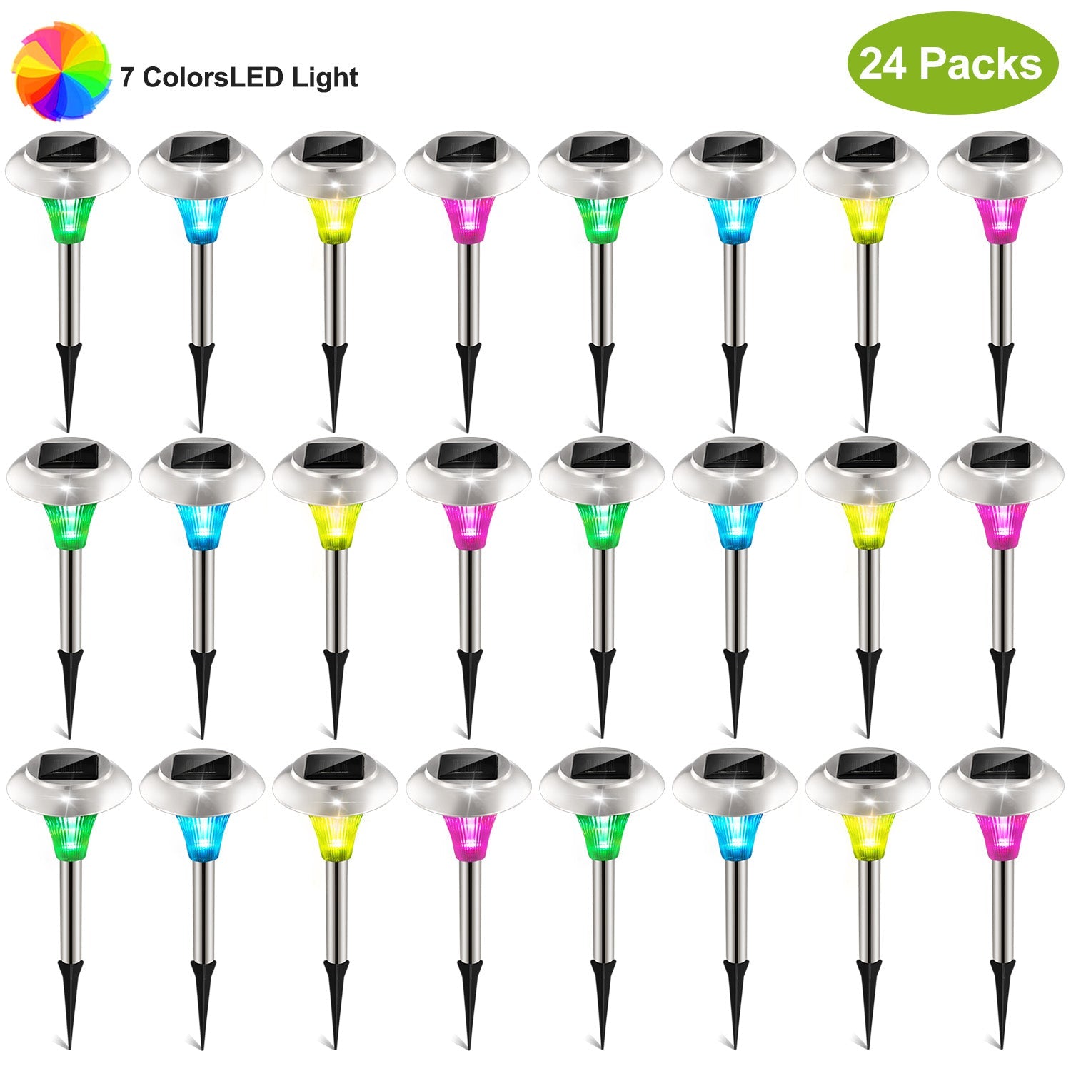 GJB Products: 8/12/24 - PK Solar - Powered(3 - 4Lm) 7 Color Changing Garden LED Lights - GJB PRODUCTS
