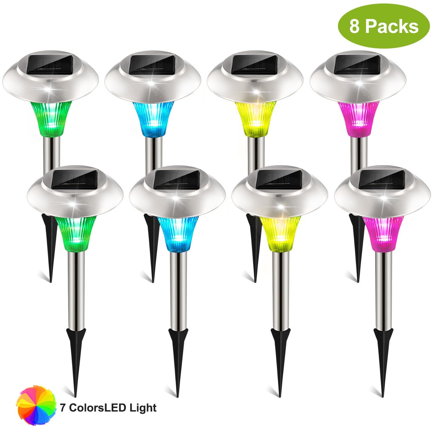 GJB Products: 8/12/24 - PK Solar - Powered(3 - 4Lm) 7 Color Changing Garden LED Lights - GJB PRODUCTS