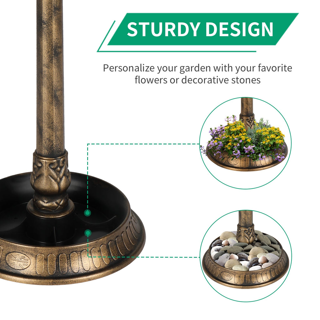 GJB Products: Bronze 15c20x42” Birdbath and Solar Powered LED Light with Fillable Base - GJB PRODUCTS