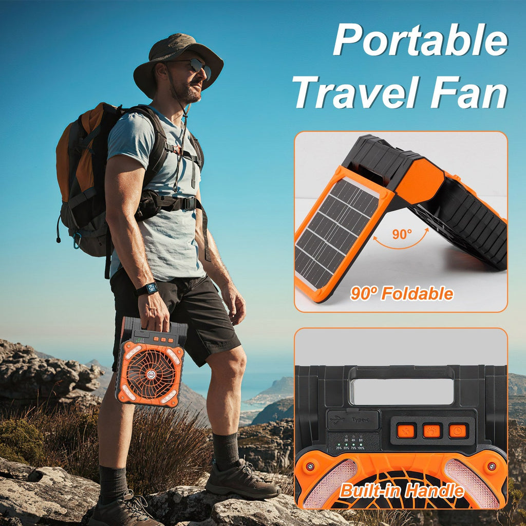 GJB Products: Portable 5V/2A Solar Powered 3 - In - 1 Camping Fan(4 - Speed)with LED Lantern and Emergency Power Bank - GJB PRODUCTS
