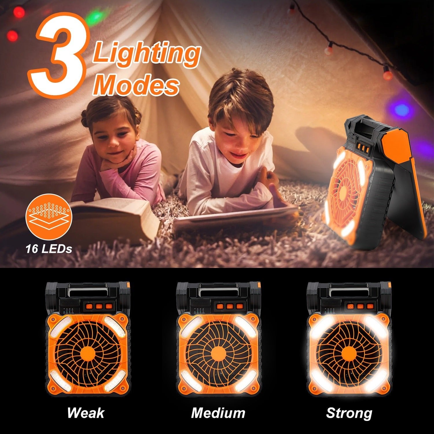GJB Products: Portable 5V/2A Solar Powered 3 - In - 1 Camping Fan(4 - Speed)with LED Lantern and Emergency Power Bank - GJB PRODUCTS