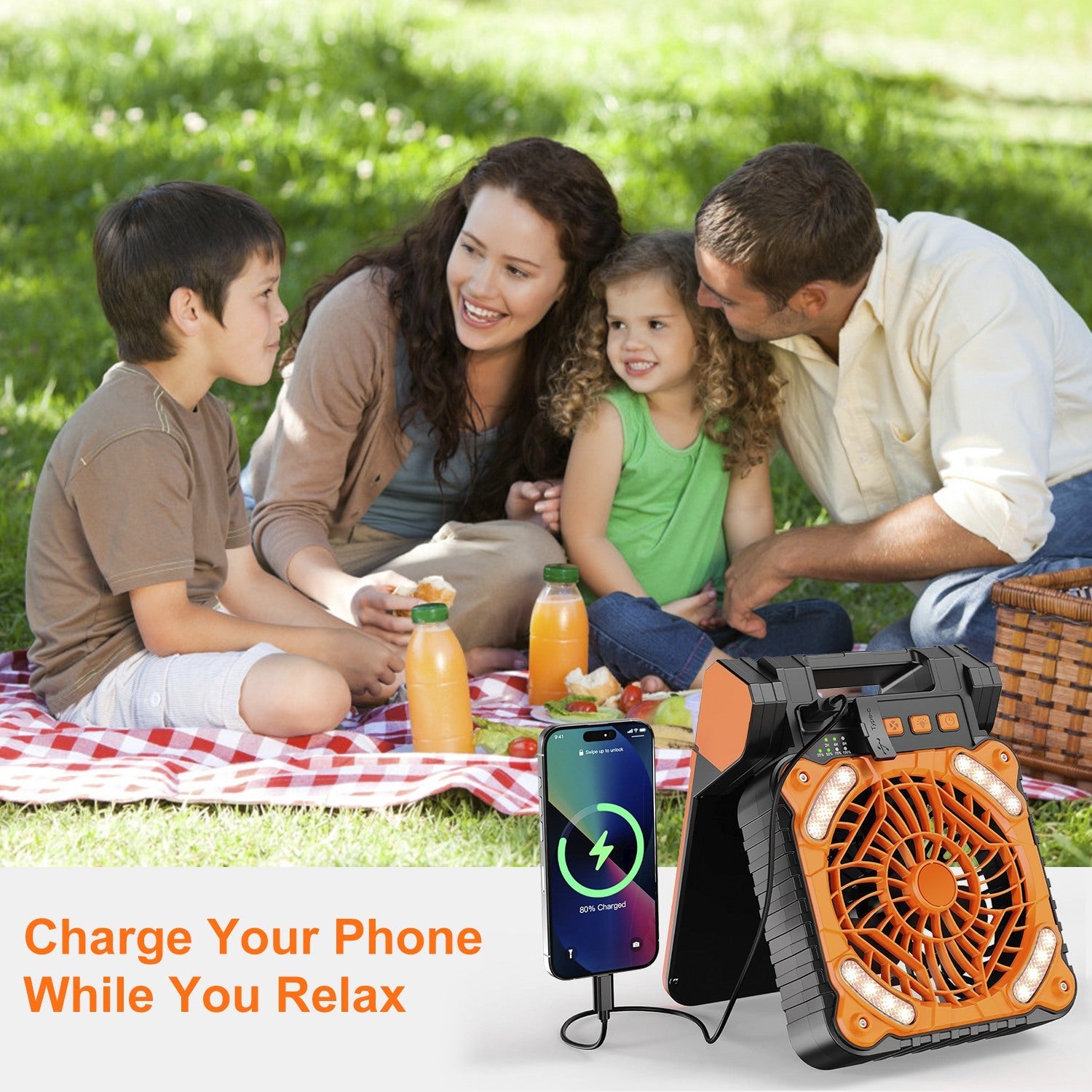 GJB Products: Portable 5V/2A Solar Powered 3 - In - 1 Camping Fan(4 - Speed)with LED Lantern and Emergency Power Bank - GJB PRODUCTS