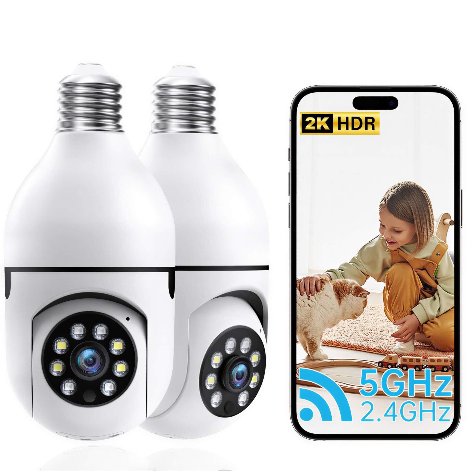 GJB Products: WiFi (2pcs)360 Degree Smart Security Light Bulb Camera 2K HDR - GJB PRODUCTS