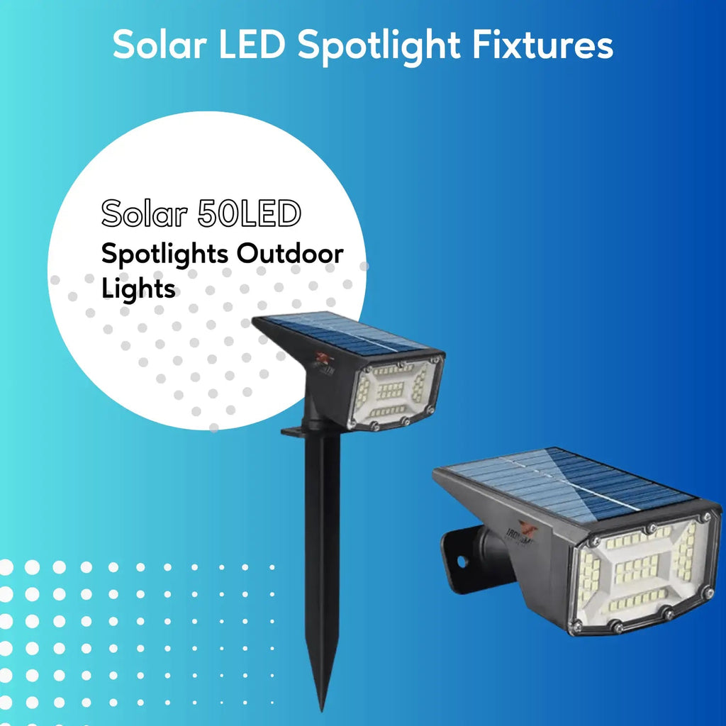 Ironsmith Lighting: 2 - Pack Solar Powered(50LED) Spot Lights with Spike for Wall or Ground Mount & Smart Lighting Control - GJB PRODUCTS