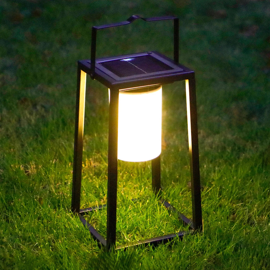 JHY Designs: Portable Outdoor Solar Powered 7”x7”x15” Lantern•High Power LED Light•IP44 Waterproof•Hang or Freestanding - GJB PRODUCTS