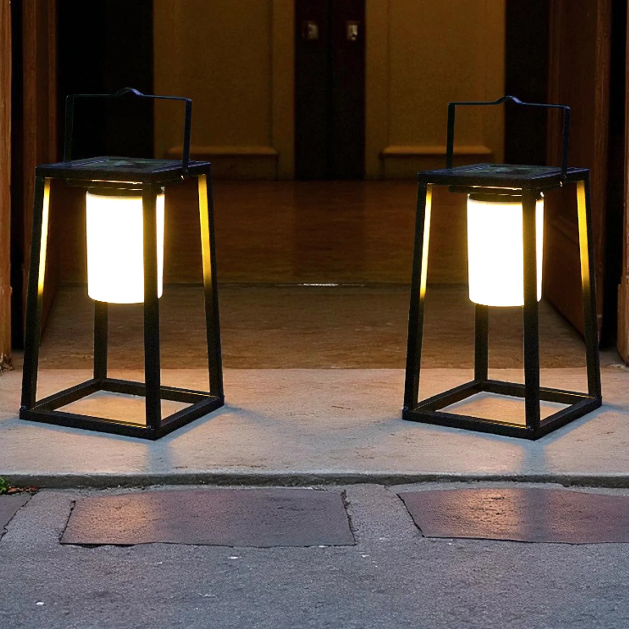 JHY Designs: Portable Outdoor Solar Powered 7”x7”x15” Lantern•High Power LED Light•IP44 Waterproof•Hang or Freestanding - GJB PRODUCTS
