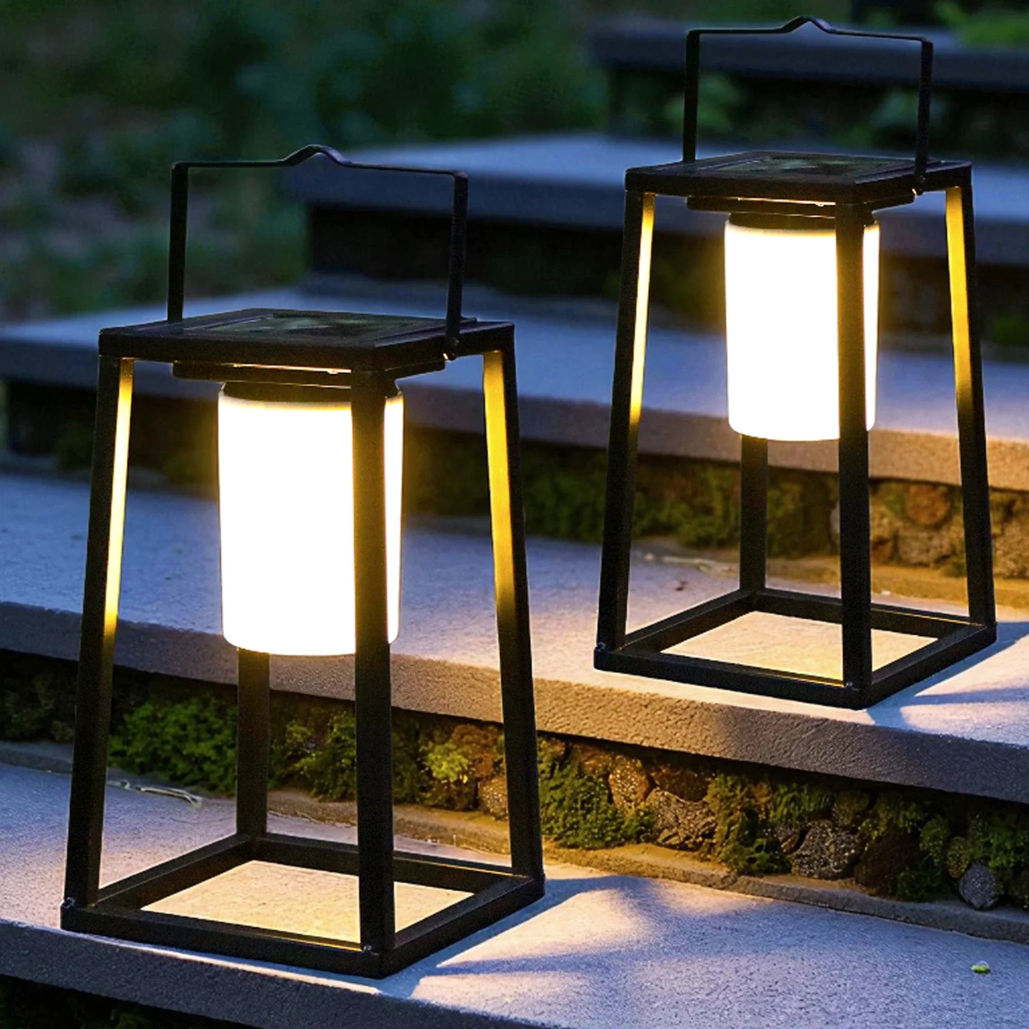 JHY Designs: Portable Outdoor Solar Powered 7”x7”x15” Lantern•High Power LED Light•IP44 Waterproof•Hang or Freestanding - GJB PRODUCTS