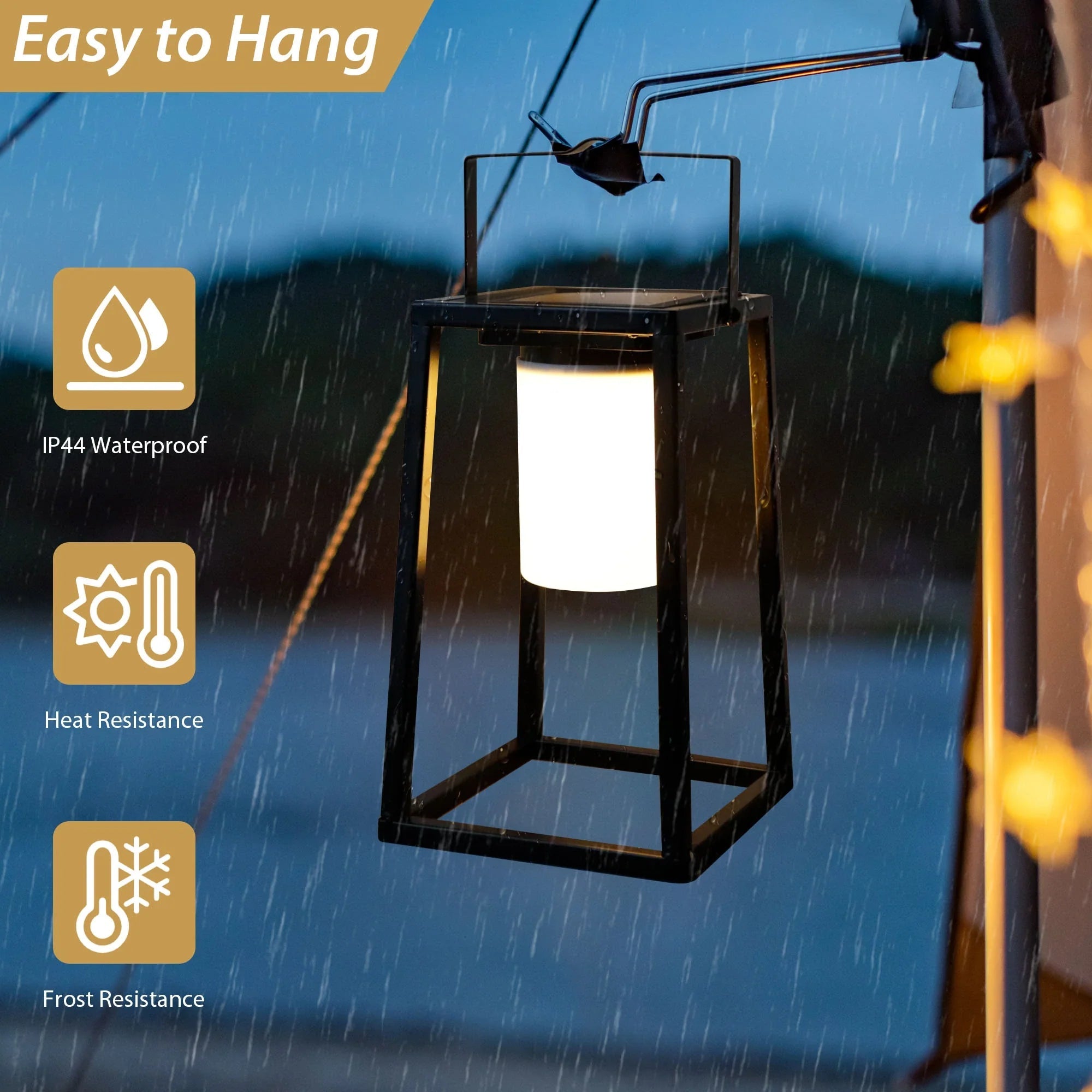 JHY Designs: Portable Outdoor Solar Powered 7”x7”x15” Lantern•High Power LED Light•IP44 Waterproof•Hang or Freestanding - GJB PRODUCTS