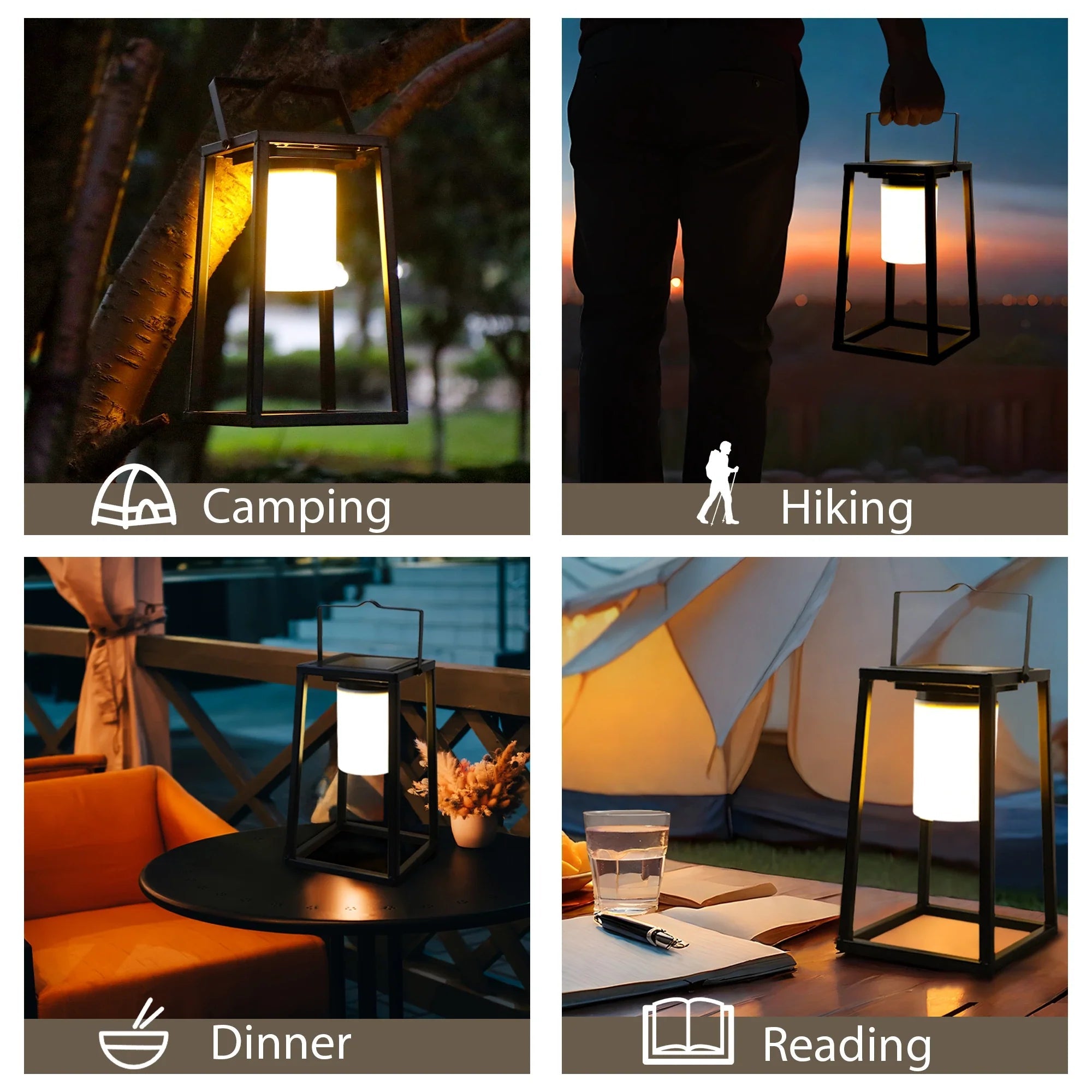 JHY Designs: Portable Outdoor Solar Powered 7”x7”x15” Lantern•High Power LED Light•IP44 Waterproof•Hang or Freestanding - GJB PRODUCTS