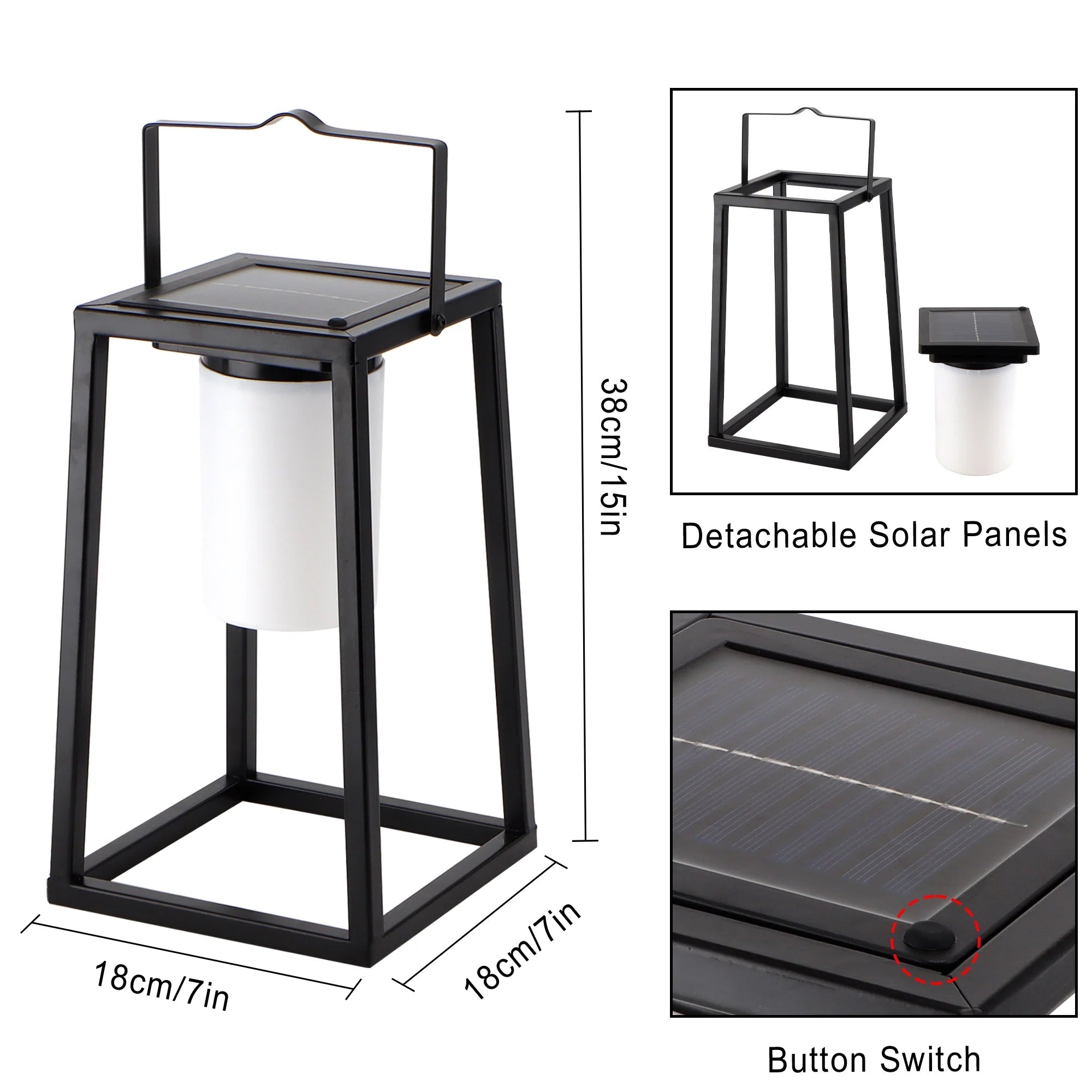 JHY Designs: Portable Outdoor Solar Powered 7”x7”x15” Lantern•High Power LED Light•IP44 Waterproof•Hang or Freestanding - GJB PRODUCTS