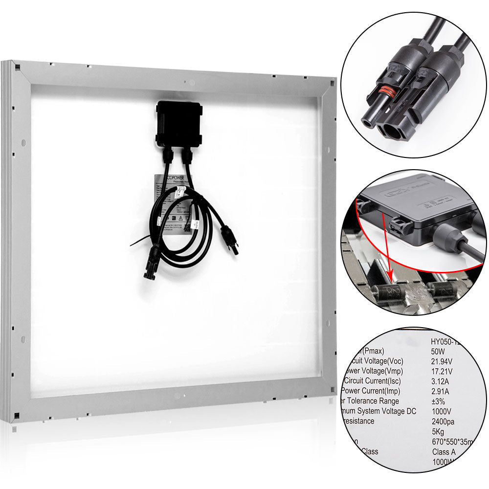 LANDSTAR: 50W 12V Solar Charger Kit with 10A Charge Controller and Clips - GJB PRODUCTS