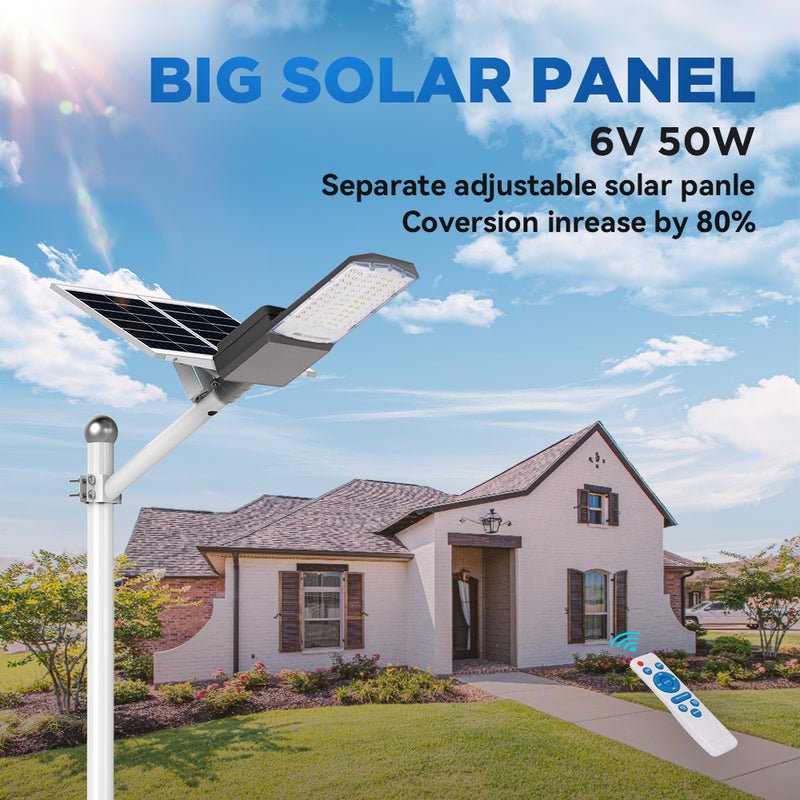 Langy: 1200W Solar Powered (30,000LM) Street Light w/ Motion Detection,Remote Control and Pole(16ft - 20ft) - GJB PRODUCTS