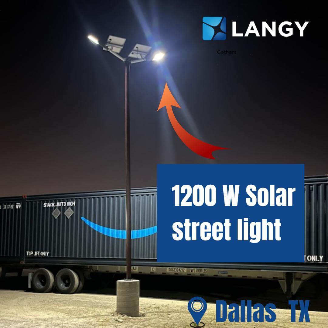 Langy: 1200W Solar Powered (30,000LM) Street Light w/ Motion Detection,Remote Control and Pole(16ft - 20ft) - GJB PRODUCTS