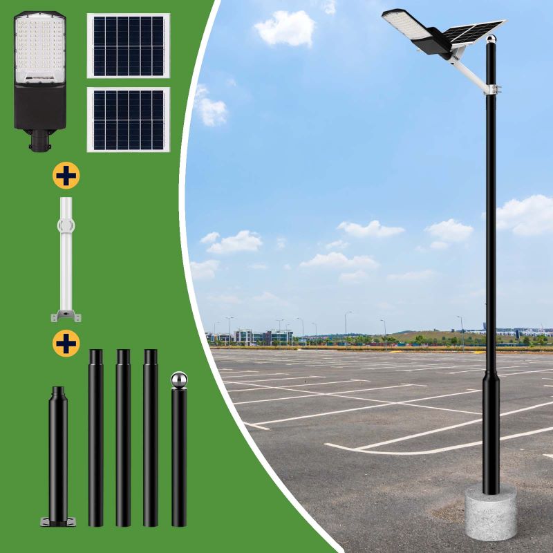 Langy: 1200W Solar Powered (30,000LM) Street Light w/ Motion Detection,Remote Control and Pole(16ft - 20ft) - GJB PRODUCTS