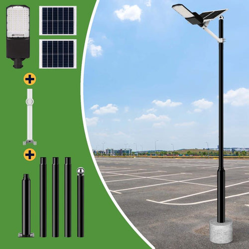 Langy: 1200W Solar Powered (30,000LM) Street Light w/ Motion Detection,Remote Control and Pole(16ft - 20ft) - GJB PRODUCTS