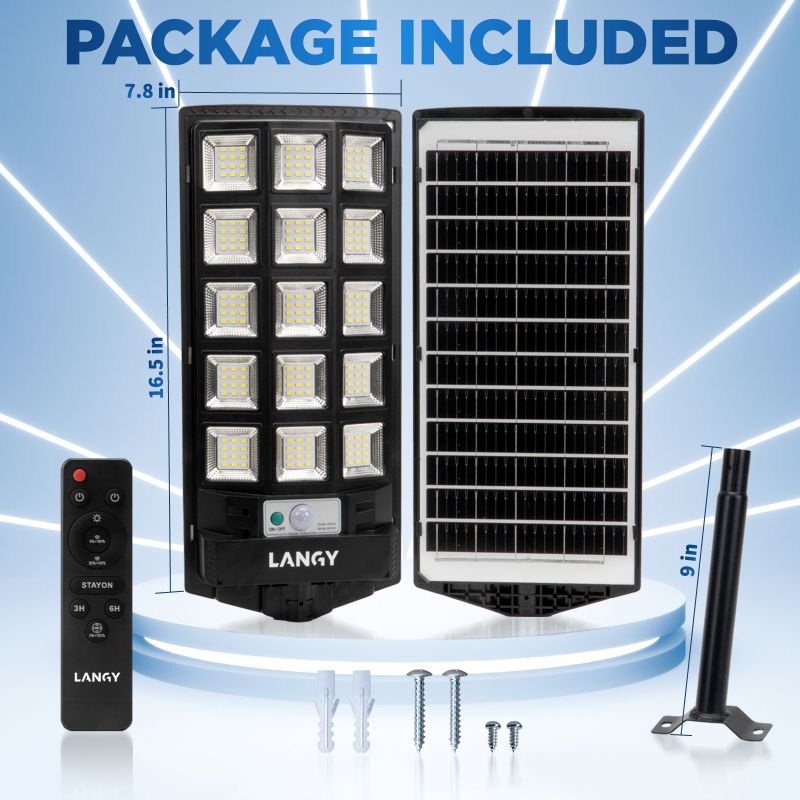 Langy: 2PK or 4PK - 60W 90W Solar Powered Outdoor Dusk to Dawn Motion Sensor (180 Premium 5730 LED’s) Lights (6000 - 9000Lumens) with 5 Smart Modes and Remote Control with Brightness Control(25%,50%,100%) - GJB PRODUCTS