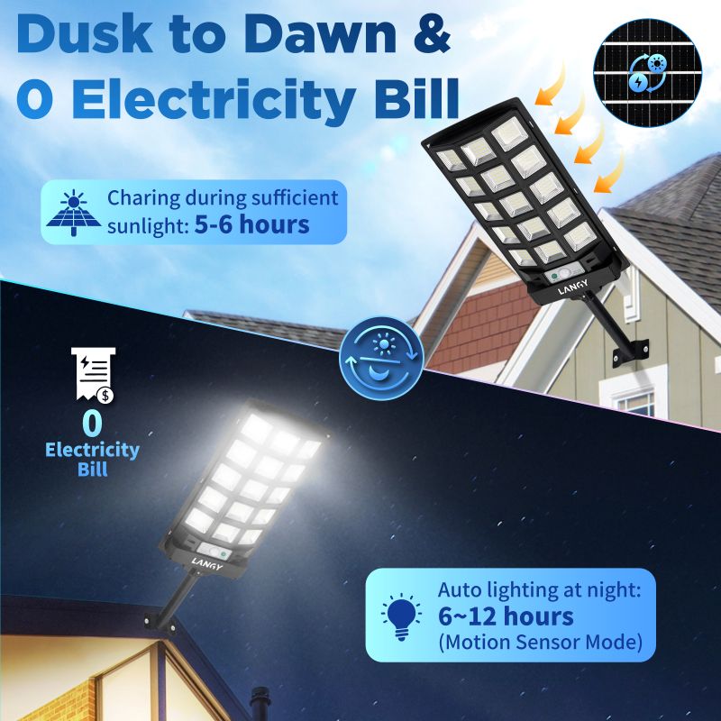 Langy: 2PK or 4PK - 60W 90W Solar Powered Outdoor Dusk to Dawn Motion Sensor (180 Premium 5730 LED’s) Lights (6000 - 9000Lumens) with 5 Smart Modes and Remote Control with Brightness Control(25%,50%,100%) - GJB PRODUCTS