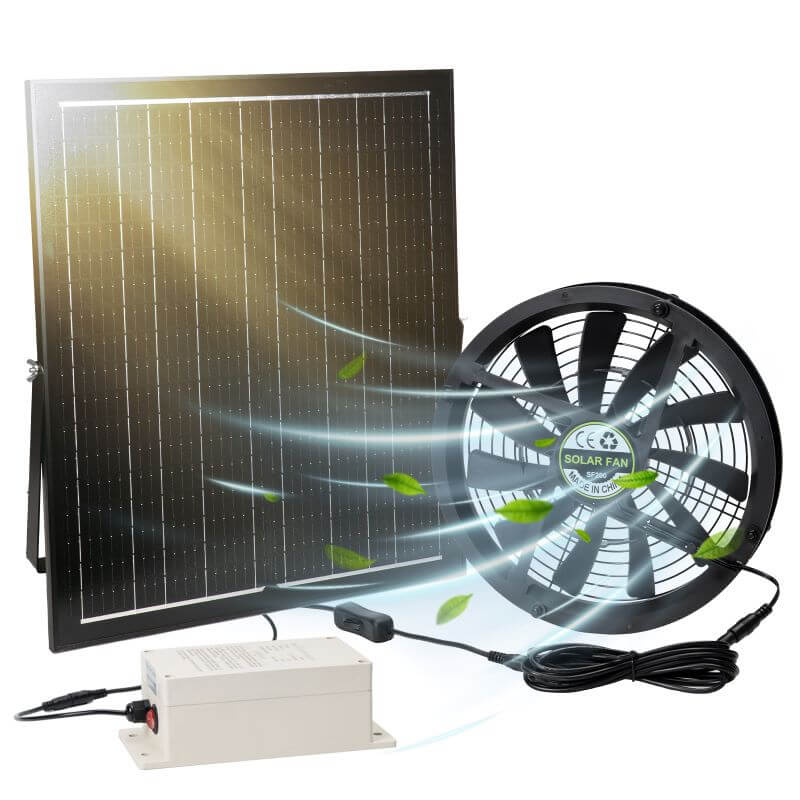 Langy Energy: 10" Solar Exhaust Intake Fan(500CFM AirFlow)with Battery & 42W Solar Panel - GJB PRODUCTS